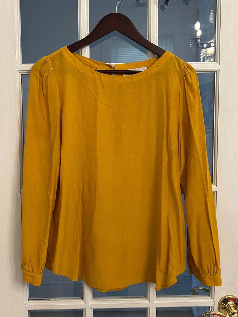 LOFT Women’s Petite Mustard Yellow Puff Sleeve Scoop Neck Blouse LP